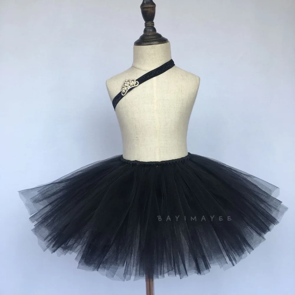 

New Baby Black Tutu Skirts Girls Handmade Fluffy Tulle Ballet Pettiskirt with Crown Headband Set Kids Summer Party Costume Skirt