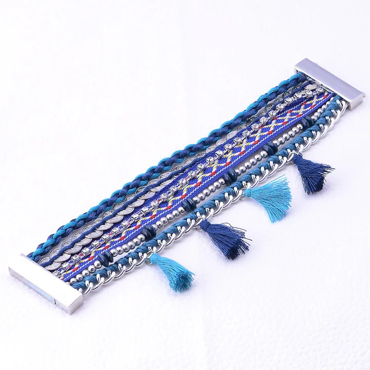 

Miasol Magnetic Bracelet Brazilian Wide Magnetic Wrap Bracelet Multilayer Tassel Bracelet with magnetic clasp and Pompons B50799