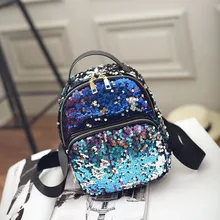 2017 New Arrival Women All match Bag PU Leather Sequins Backpack Girls Small Travel Princess Bling
