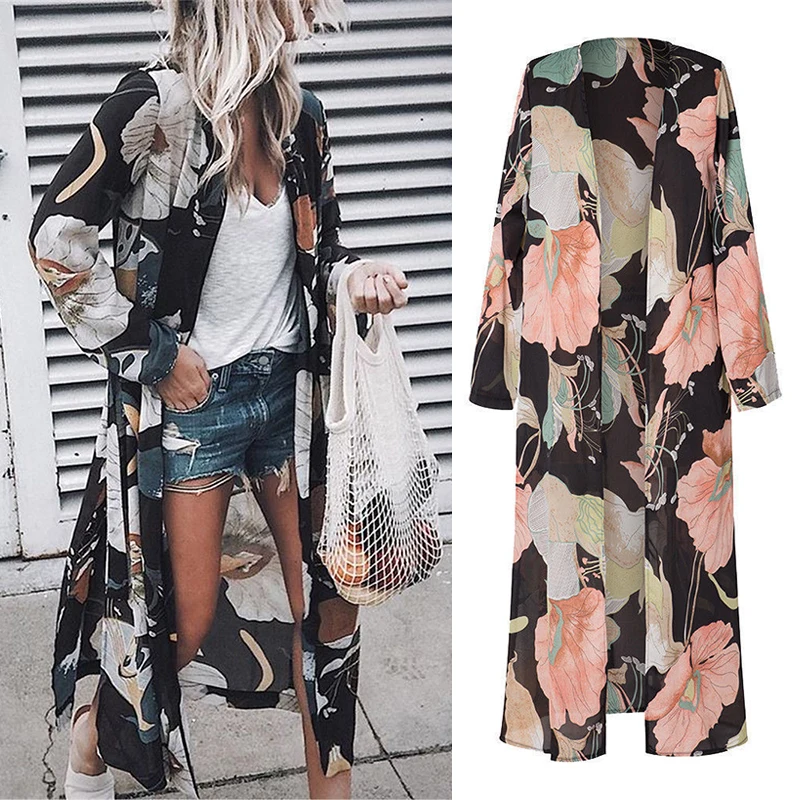 

Multicolor Tropical Jungle Leaf Print Batwing Sleeve Kimono 2019 Women Summer Sleeve Vacation Longline Beach Blouses