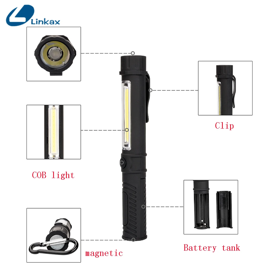 Мини карманный COB светодиодный рабочий свет ПВХ инспекционный светильник лампа Магнит Рабочая ручка светильник наружный светодиодный фонарь-ручка светильник