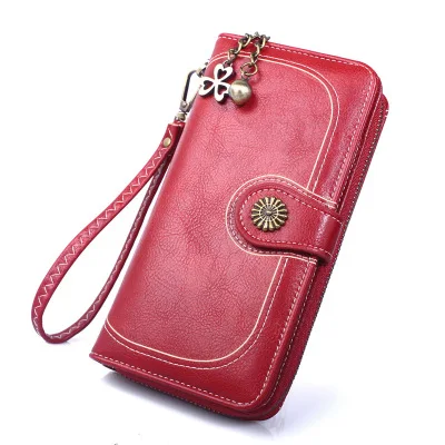 Модный винтажный Женский кошелек из искусственной кожи, многофункциональный Женский кошелек, длинный большой вместительный кошелек с отделением для карт - Цвет: Красный