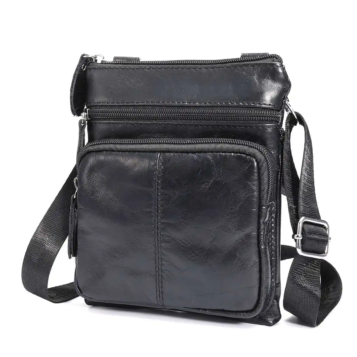 Men's Genuine Leather Crossbody Bags For Men Small Messenger Shoulder Bag Vintage Luxury Handbag Casual Satchel Bolsa - Цвет: Black