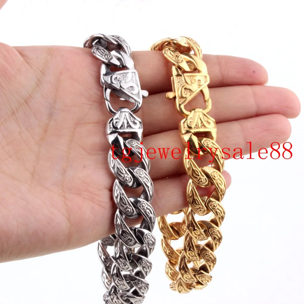Biker Men Bangle 15mm Solid Stainless 