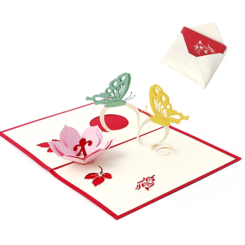 

Handicraft 3D Pop UP Stereoscopic Holiday Greeting Cards Flower Butterfly Thanksgiving Invitations Card Gift
