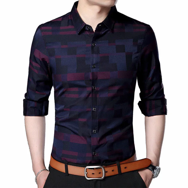 

Men Shirt Mens Business Casual Hot Sale Male Shirt New Men Famous Brand Clothing Men's Plaid Cotton Dress Shirts Quality Slim Fi