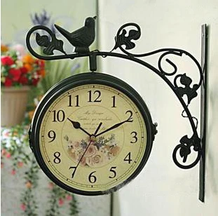 

Handmade metal wall style home decoration flower vine wrought iron double-sided double-sided wall clock