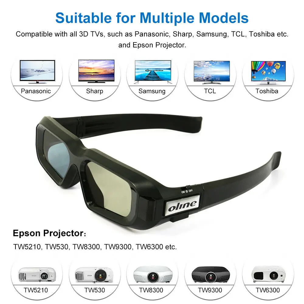 Активный затвор 3D очки Bluetooth USB Перезаряжаемый для 3LCD Проектор Epson samsung Panasonic Sharp sony