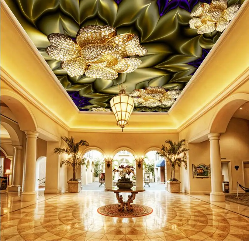 Luxurious 3D Ceiling Wall Murals beautiful flower Ceiling Wallpaper For