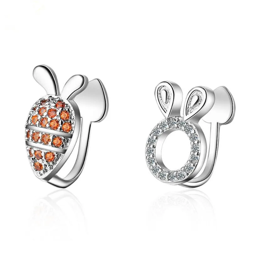 

New Asymmetry Rabbit Carrot Zircon Ear Clip Earrings For Women Trend Creative 925 Sterling Silver Party Gifts Jewelry SAE369