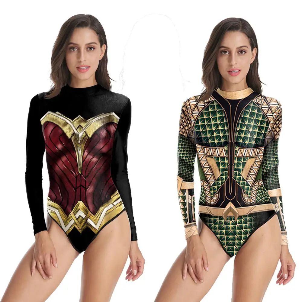 

2019 Anime Justice League Aquaman Wonder Woman Cosplay Costumes Superman Aquaman Swimsuit Superhero Halloween Costume Jumpsuit