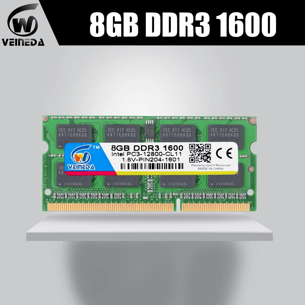

VEINEDA ddr3 4GB 8GB memory ram ddr3 2GB sodimm For Intel AMD laptop ddr3 204pin 2gb 4gb 8gb 1600Mhz