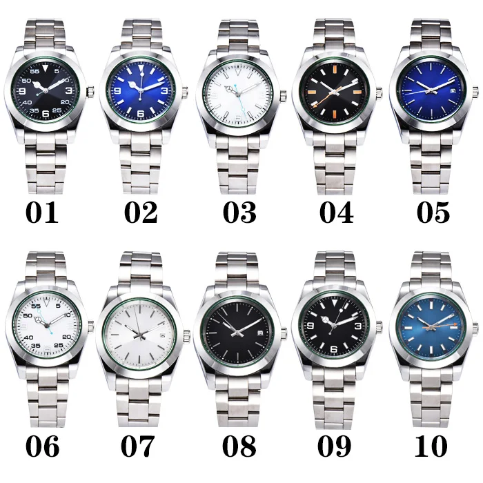 

2019 AUTO Men's New 316L Stainless Steel Bracelet Case 40mm Luminous Hand Movement 10 Styles with Calendar Air Force Numbers