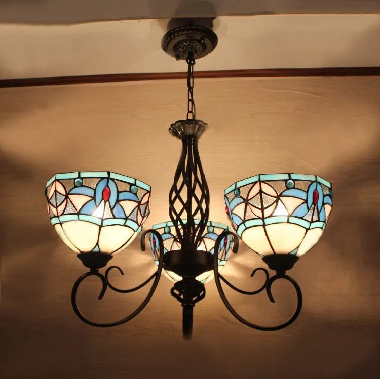 American Retro Chandelier Lamp Bedroom Restaurant Lights Simple European Iron Three Heads Art Tiffany Hanging Light