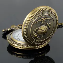 2016 Для мужчин с США Eagles морской пехоты Ретро Стиль Бронзовый кварцевые карманные часы
