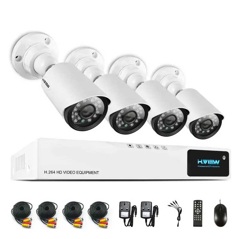 H.View 720P CCTV Security Camera System CCTV Camera System CCTV 4CH AHD DVR 4 720P Security Camera Easy Smart Phone Access
