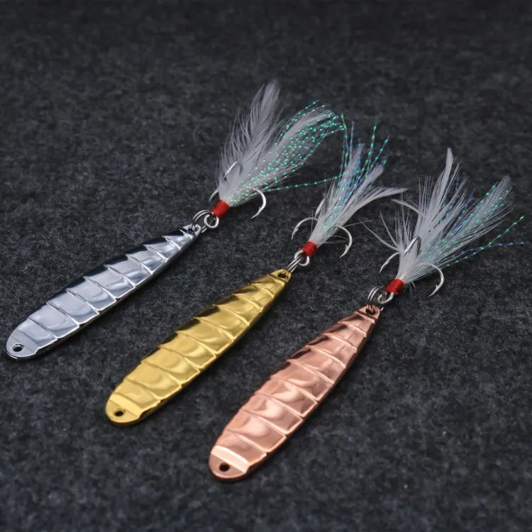12g Metal Sequins Fishing Lure Spinner Spoon Noise Paillette Hard Baits with Feather Treble Hook Pesca