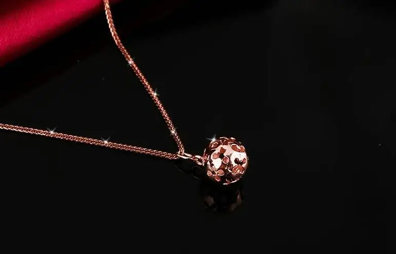 

New Pure AU750 Rose Gold Hollow Ball Necklace Pendant Chain Length 45cm