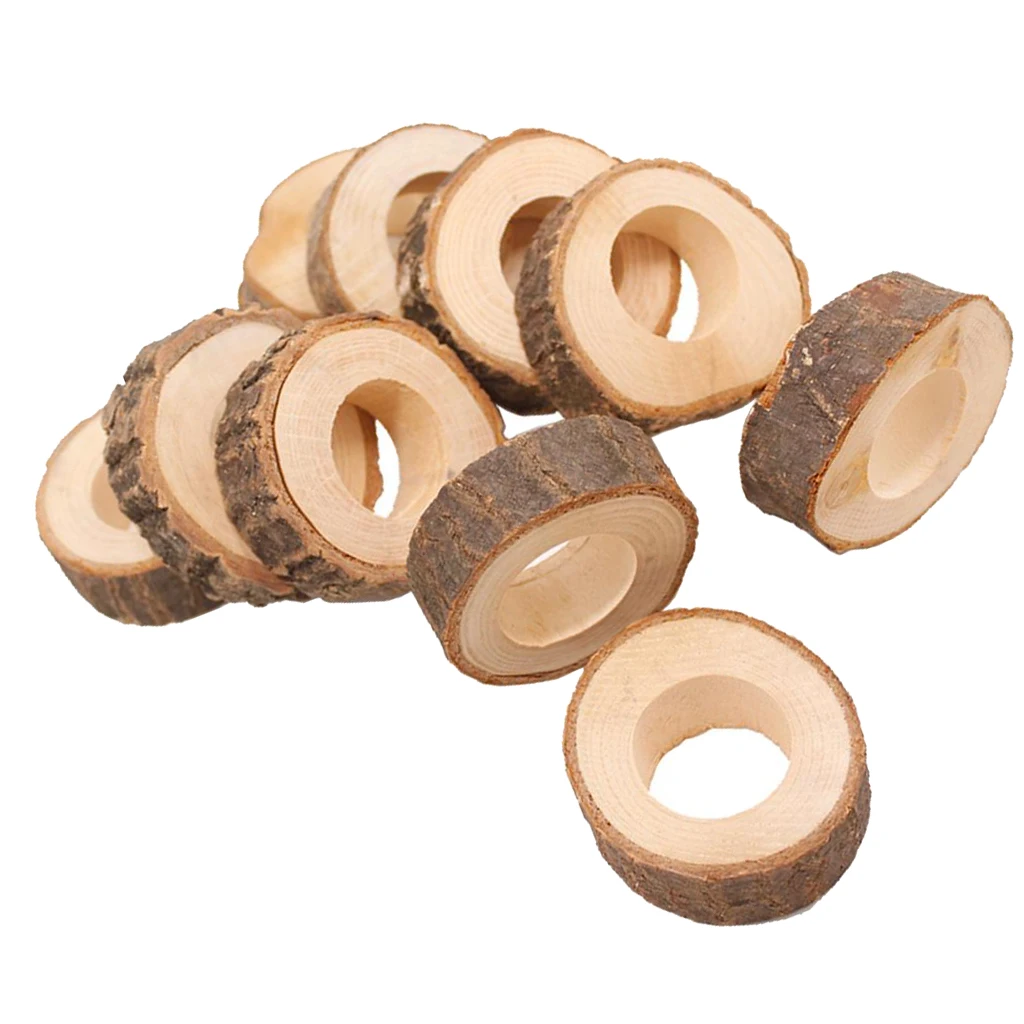 10pcs/pack Wood Tree Stump Serviette Holder Cloth Napkin Rings Home Party Decor