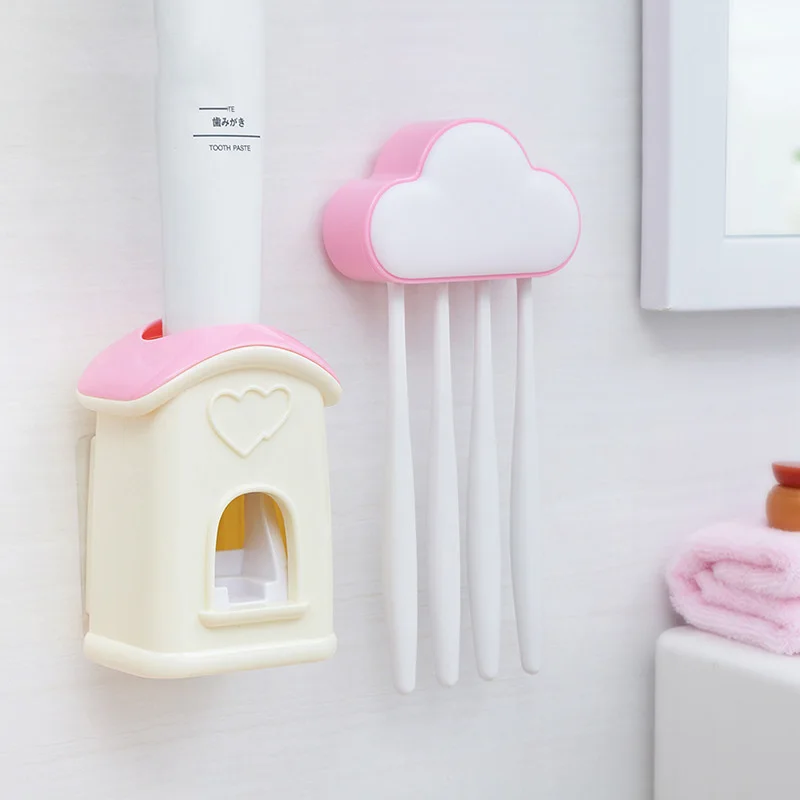 

Clouds Design Toothbrush Holder Automatic Toothpaste Dispenser Squeezing Device Bathroom Accessories Set C