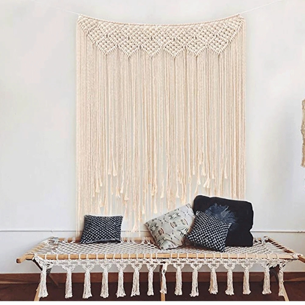 

Macrame Wall Hanging 100 x 115cm Cotton Handmade Large Woven Wall Tapestry Large Boho Wedding Backdrop Decoration for Indoor