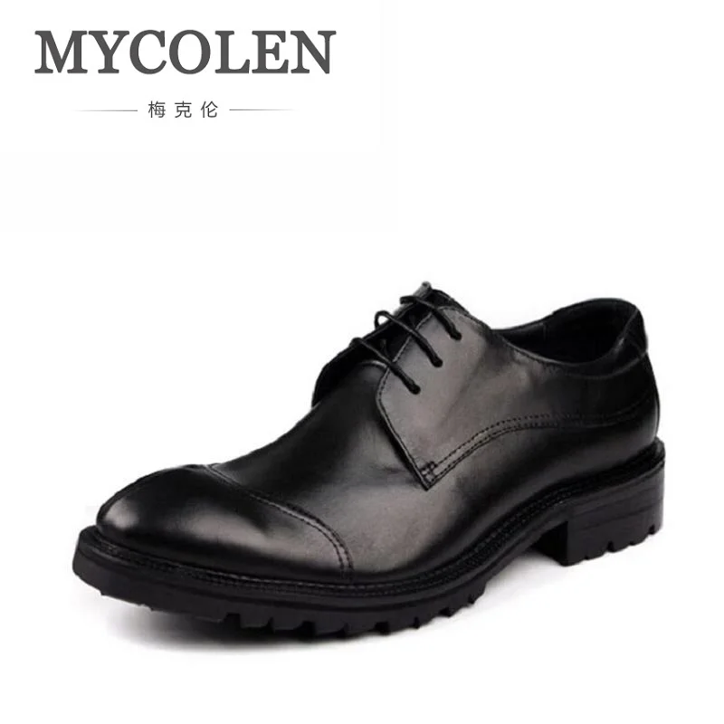 

MYCOLEN Mens Genuine Leather Shoes Dress Italian Leather Male Shoes Elevator Glitter Black Brown Business Shoes Four Seasons