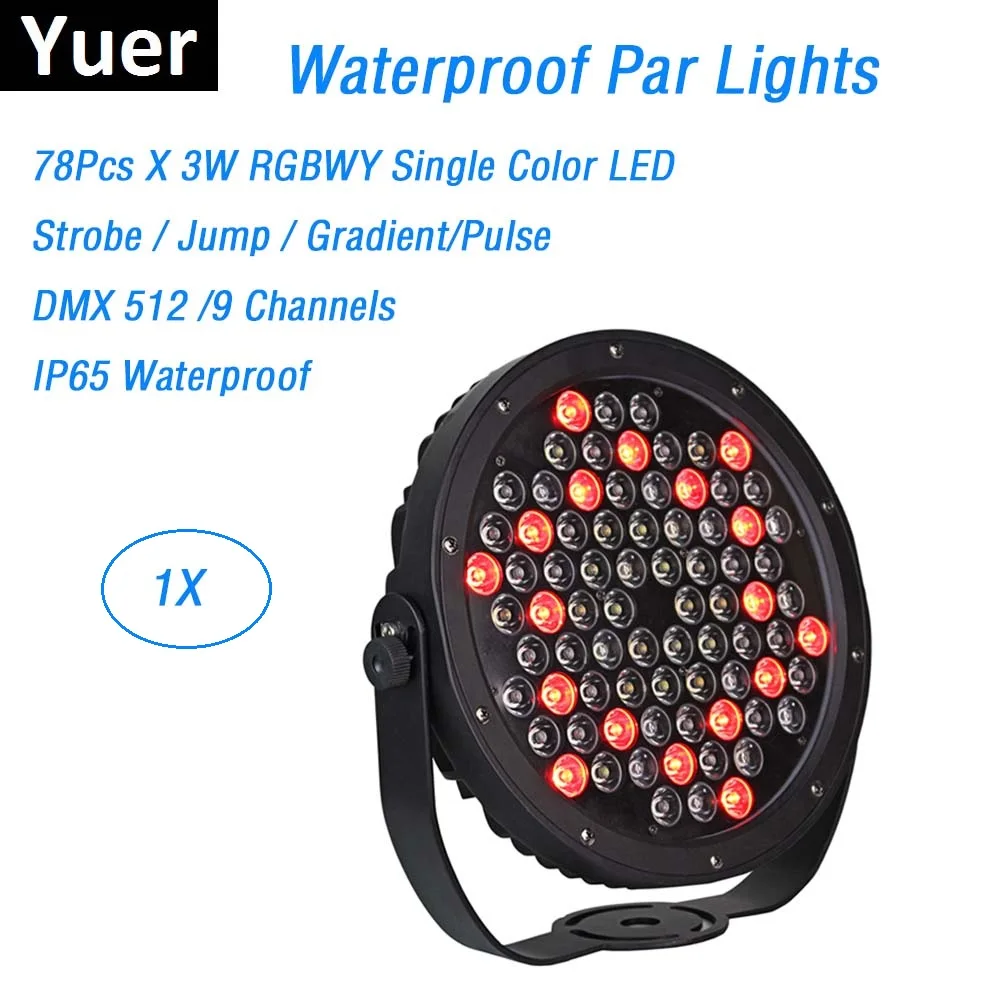 78X3W IP65 Waterproof LED Par Lights RGBWY 5 Colors LED Par Cans DMX512 Control Professional Stage Dj Equipments Disco Bar Light