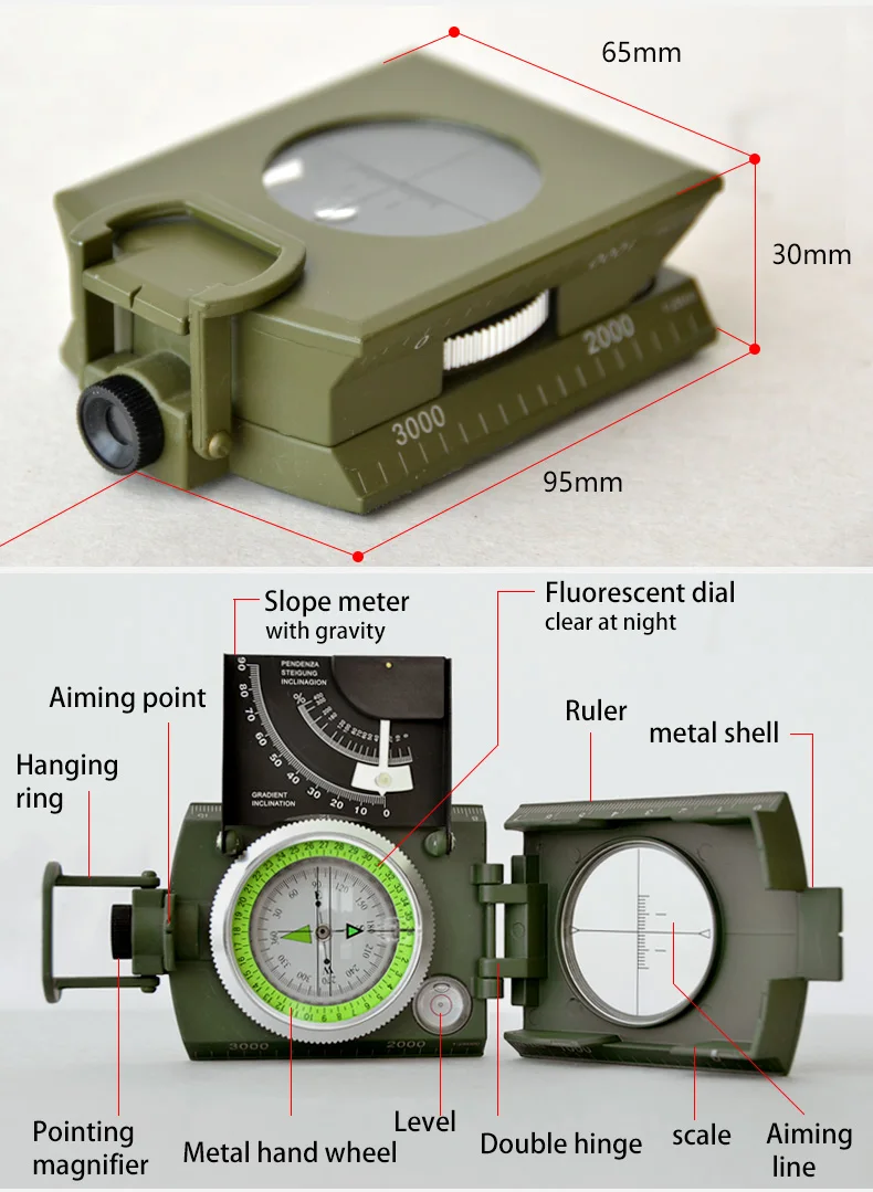 Профессиональный военный портативный походный компас Клинометр высокого качества водонепроницаемый качественный походный направляющий походный инструмент армейский
