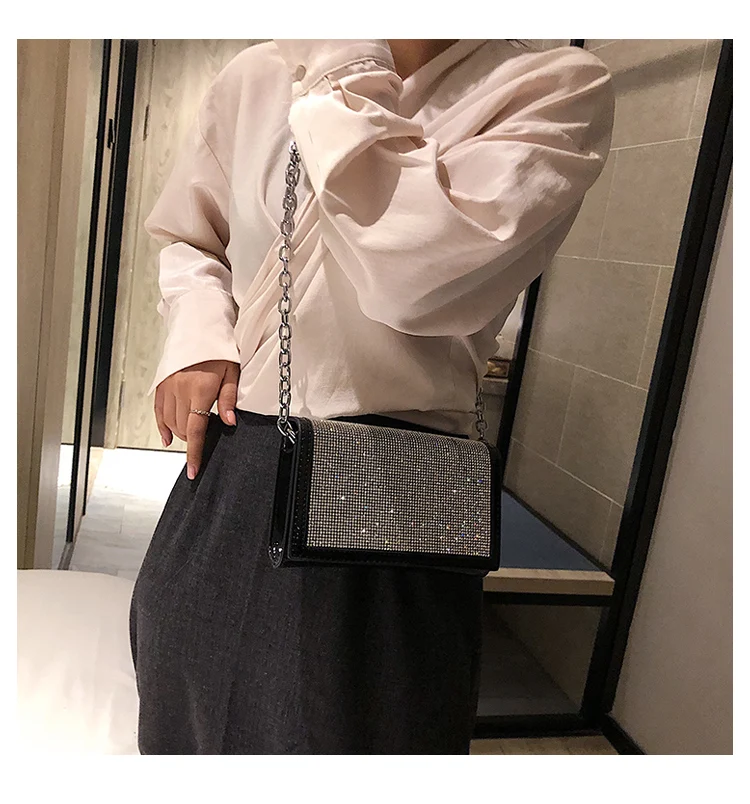 Shiny Diamond Female Flap Square Bag Summer New Quality PU Leather Women's Designer Handbag Chain Shoulder Messenger Bags