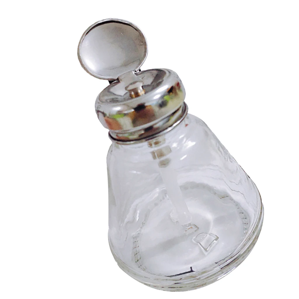 Empty Nail Polish Makeup Remover Pump Dispenser Glass Push Down Press Bottle 150ml for Alcohol Acetone