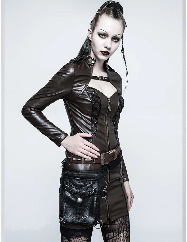 Couro preto Retro Rocha SteamPunk Homens Mulheres