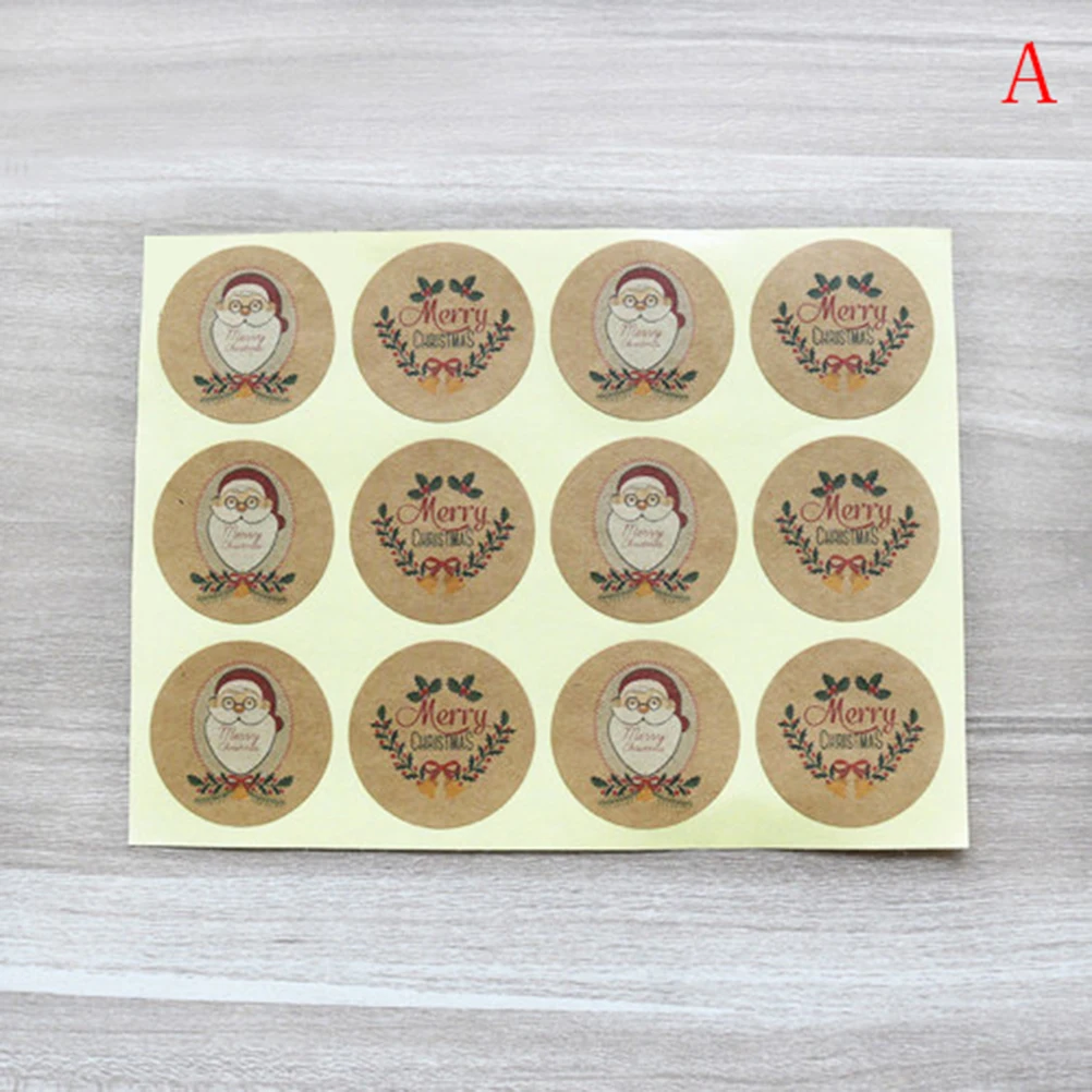 5Sheets Santa Claus Kraft Seal Sticker Merry Christmas Jingle Bell Self Adhesive Label Baking Stickers Gift Candy Sticker