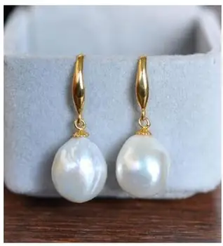

Free shipping AAA 12-14mm South Sea White Baroque Pearl Earrings 14