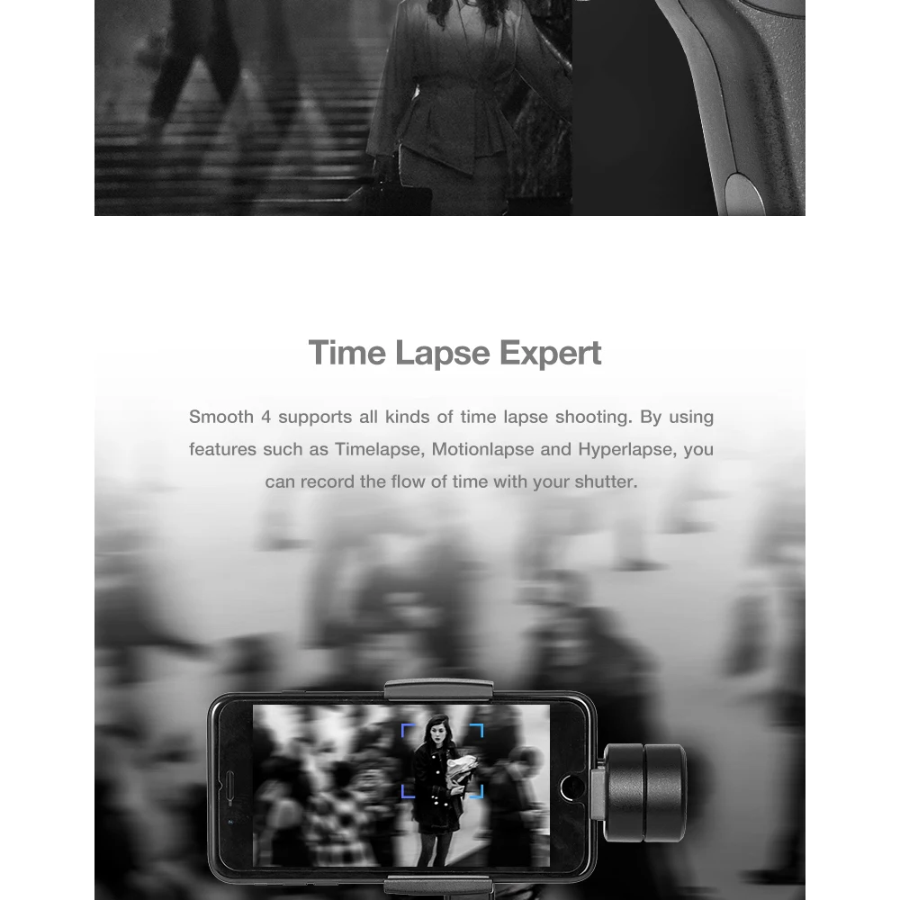 ZHIYUN Smooth 4 3-осевой ручной шарнирный стабилизатор для камеры GoPro для смартфонов iPhone, Samsung Galaxy, телефон камеры стабилизатор