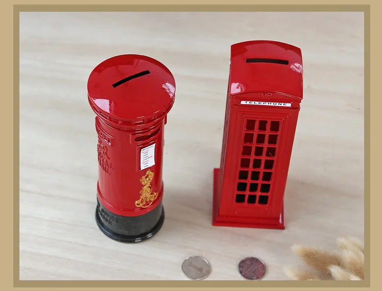 Large London Model Telephone Money Box Red Piggy Bank Metallic Souvenir Gift 