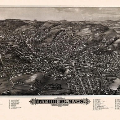 Vintage Map of Fitchburg Massachusetts 1882 Worcester County Poster Print (18 x 24)