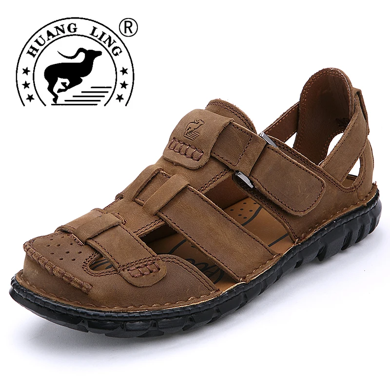 Size 38 44 2017 HUANGLING New Arrival Genuine Leather Men Sandals Handcraft Men Summer Shoes