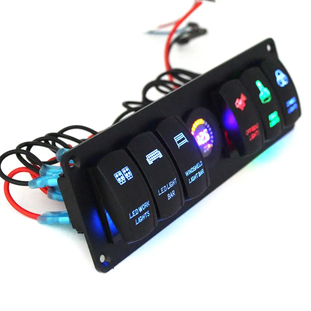 

Car Styling 6 Gang Rocker Switch Panel Circuit Breaker + LED Voltmeter RV Car Marine Boat CSL2017