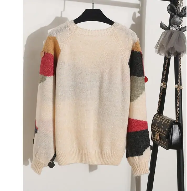 Женский корейский Свободный весенний Милый Винтажный пуловер Джерси пуловер вязаный короткий мохер контрастный цвет с пайетками