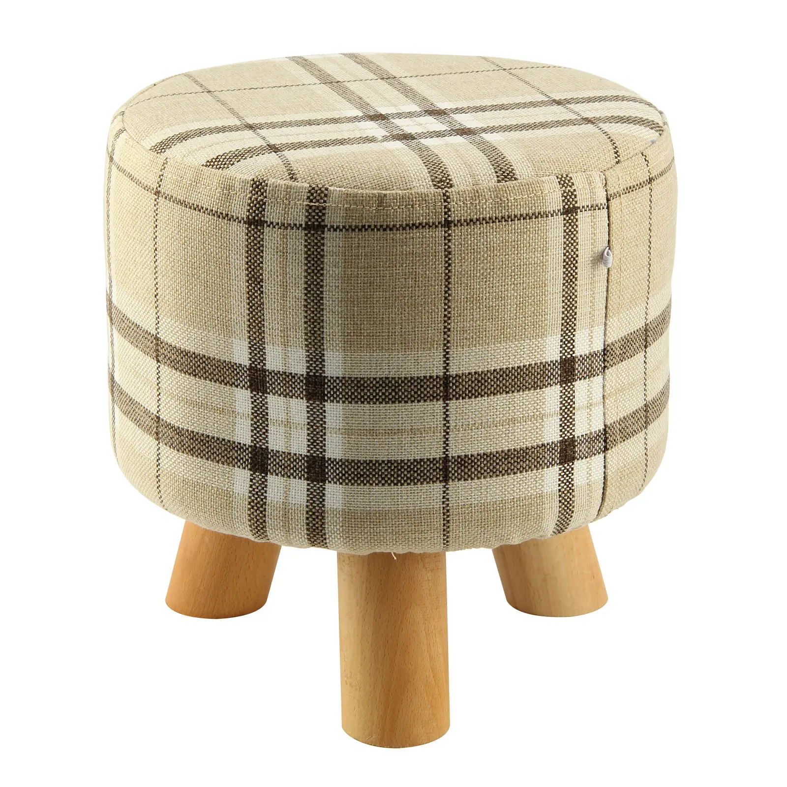 

Modern Luxury Upholstered Footstool Round Pouffe Stool + Wooden Leg Pattern:Round Fabric:Big Checkered(3 Legs)