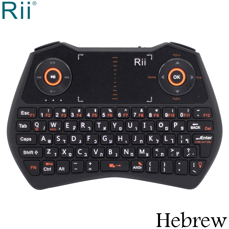 

Rii i28 Hebrew Keyboard Backlit 2.4GHz Mini Wireless Keyboard with TouchPad and Audio Chat for Mini PC/Android TV Box/Laptop