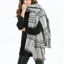 Z1559 Womens Mens Unisex Striped Imitation Cashmere Cape Blanket Tartan Scarf Autumn Winter Fall Scarves Brand