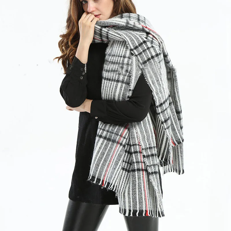 Z1559 Womens Mens Unisex Striped Imitation Cashmere Cape Blanket font b Tartan b font Scarf Autumn