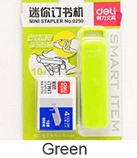 Мини Степлер комплект Скобы мини-стиль ярких цветов Степлер grampeador Kawaii канцелярские принадлежности Школьные принадлежности - Цвет: Green