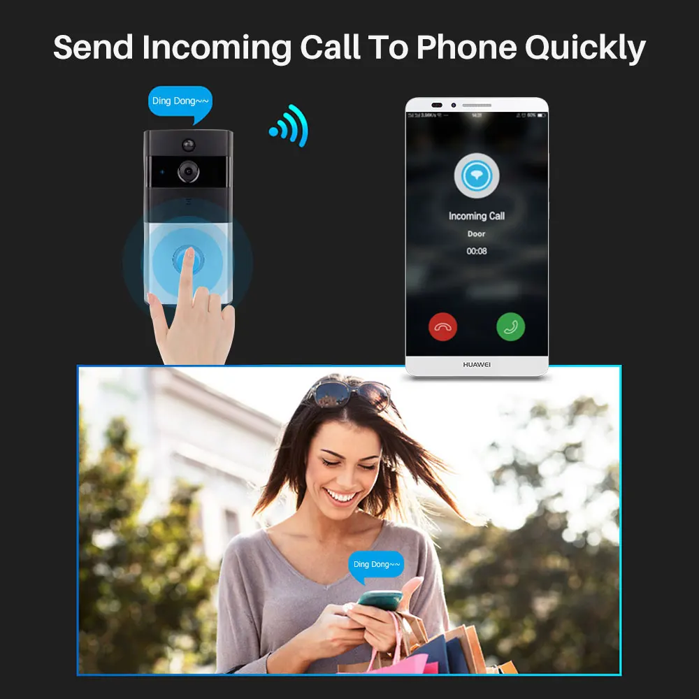 Кольцевой дверной звонок с камерой WiFi видео беспроводной домофон 720P колокольчик двухсторонний аудио приложение управление для iOS Android Питание от батареи