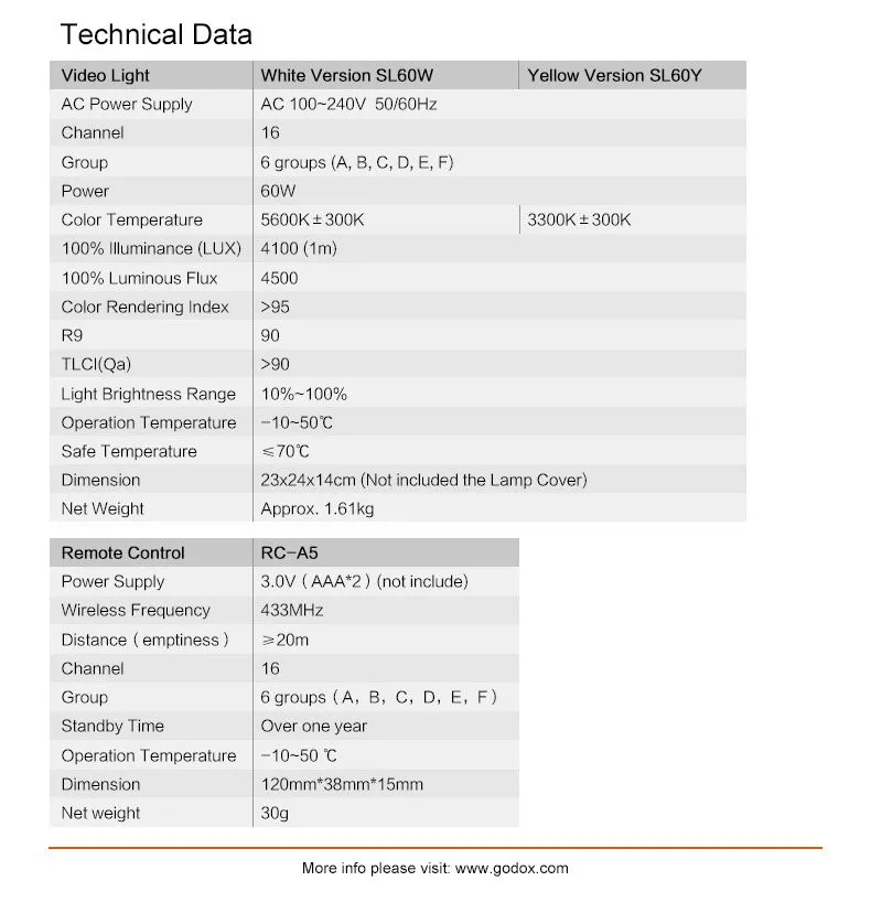 Фотостудия Godox SL-60Y CRI 95 + светодиодные лампы для видеосъемки SL60Y желтый К 3300 к версия 60WS Bowens крепление + пульт дистанционного управления