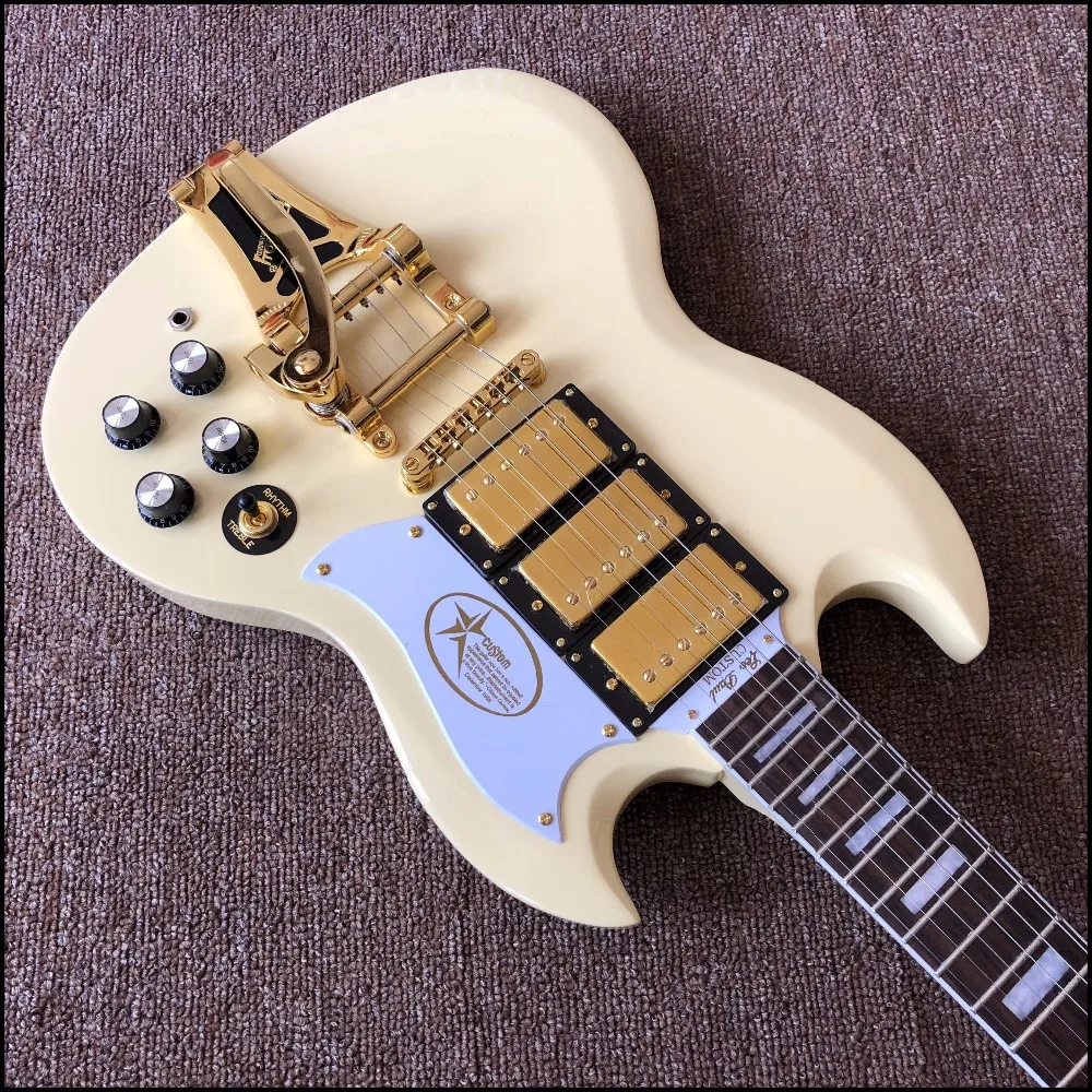 New Custom shop electric guitar with 6 strings , cream color with