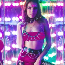 Готическая искусственная кожа звенья цепи Два Женский комплект 2 шт. Холтер выдалбливают укороченный топ металлические о-образные кольца поясной ремень вечерние Клубные комплекты