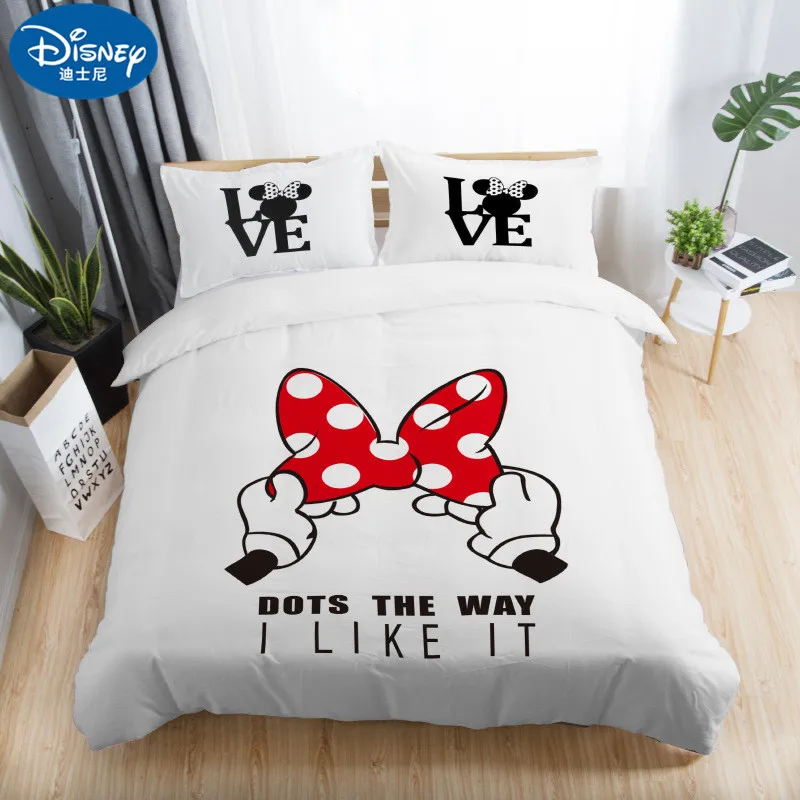 3pcs Black White Bedding Set Mickey Minnie Duvet Cover Home textile Couple wedding Quilt Set Adult Double Bedding Sheets gift
