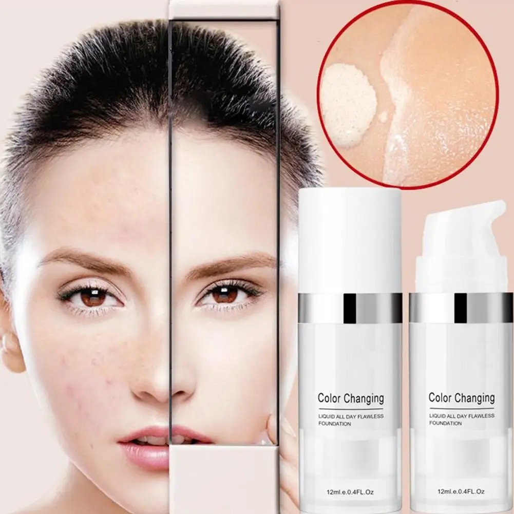 

Flawless Foundation Color Changing Warm Skin Tone Foundation Makeup Base Nude Face Moisturizing Liquid Cover Concealer White